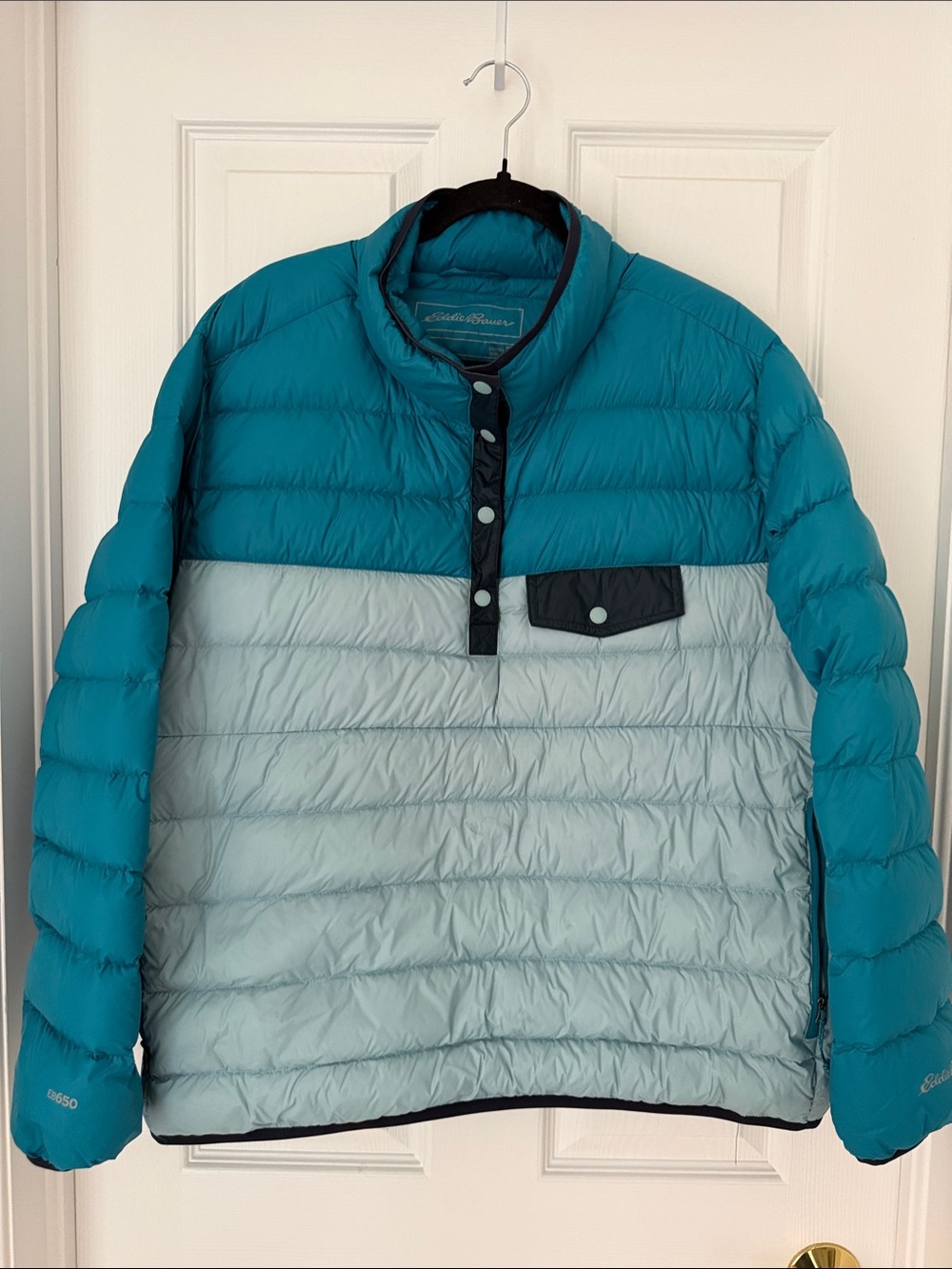 Eddie Bauer Teal & Light blue Quilted Puffer Pullover, Size 2XL